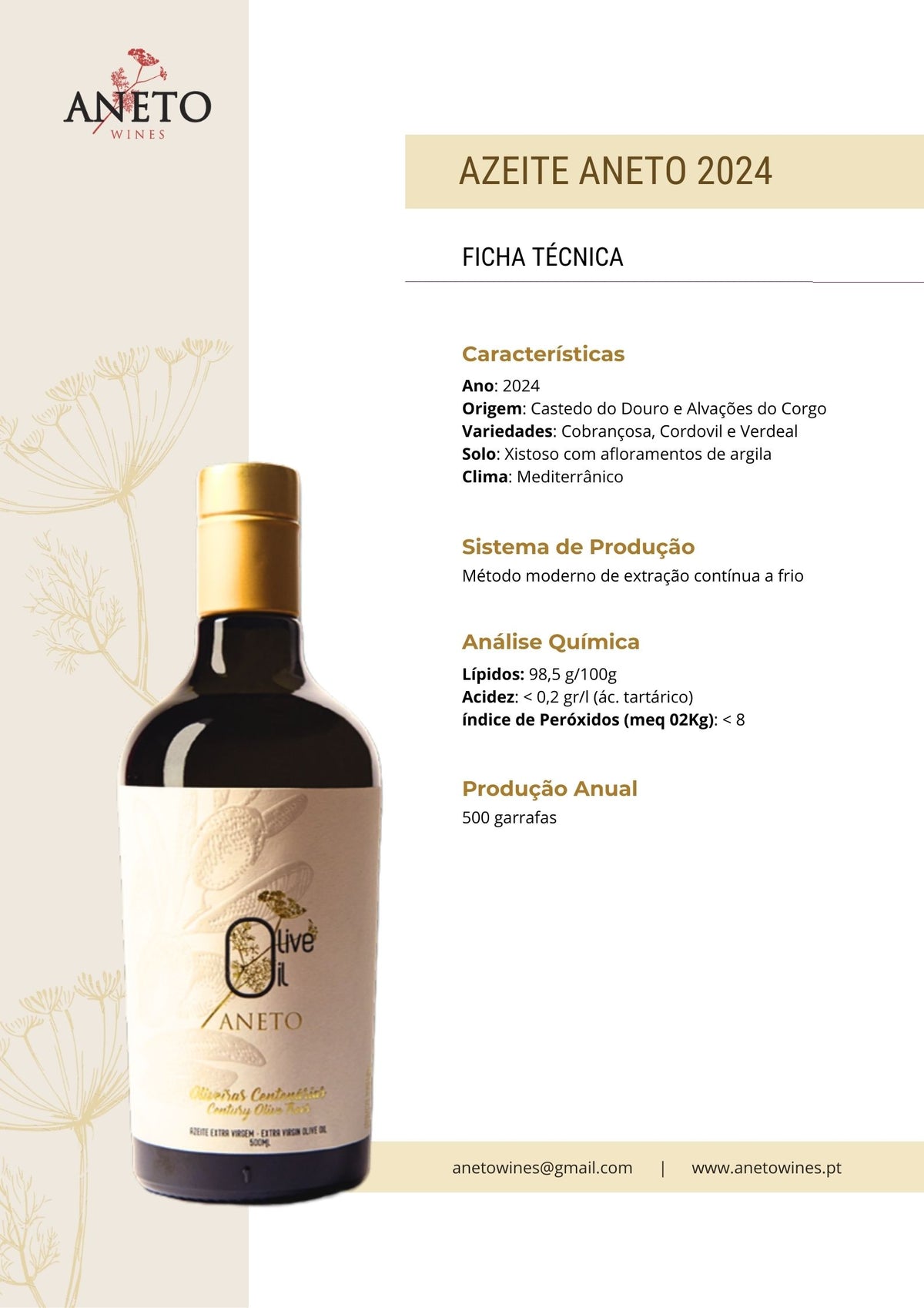 Ficha técnica Azeite Aneto