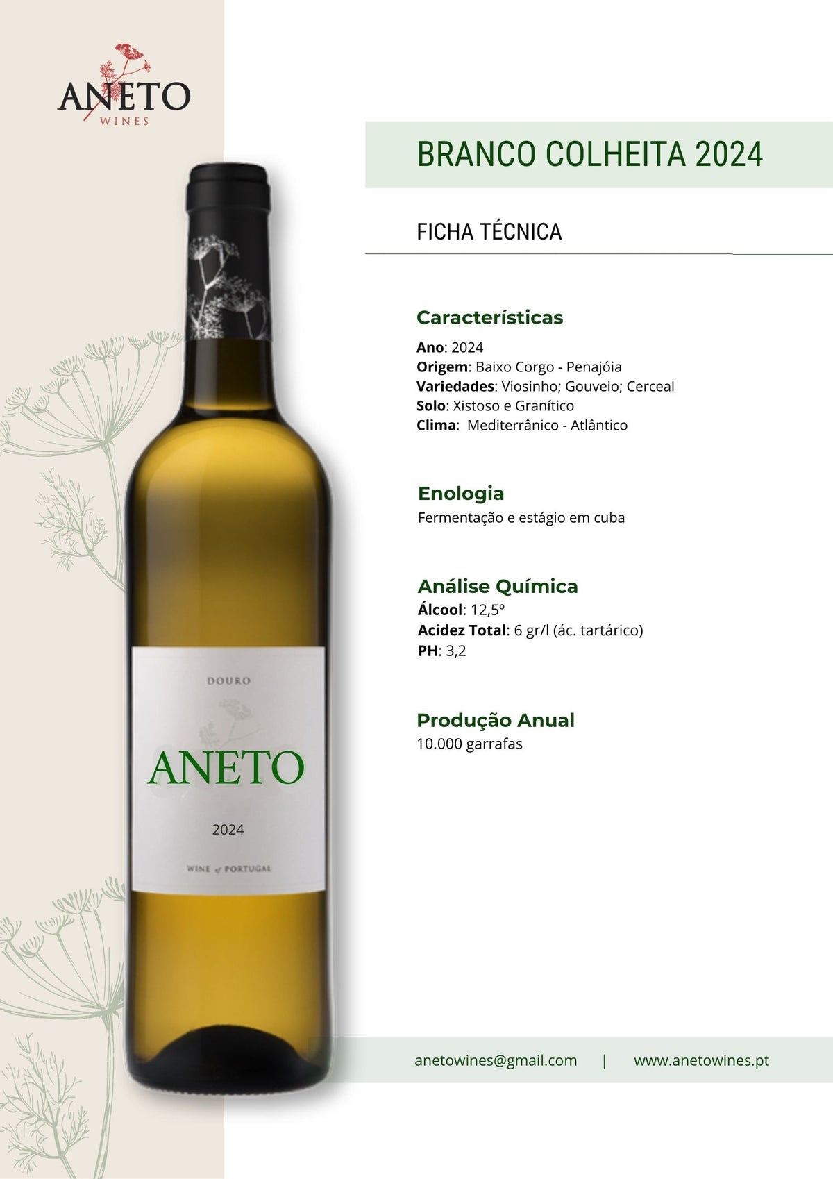 Ficha técnica Vinho Branco Aneto Colheita