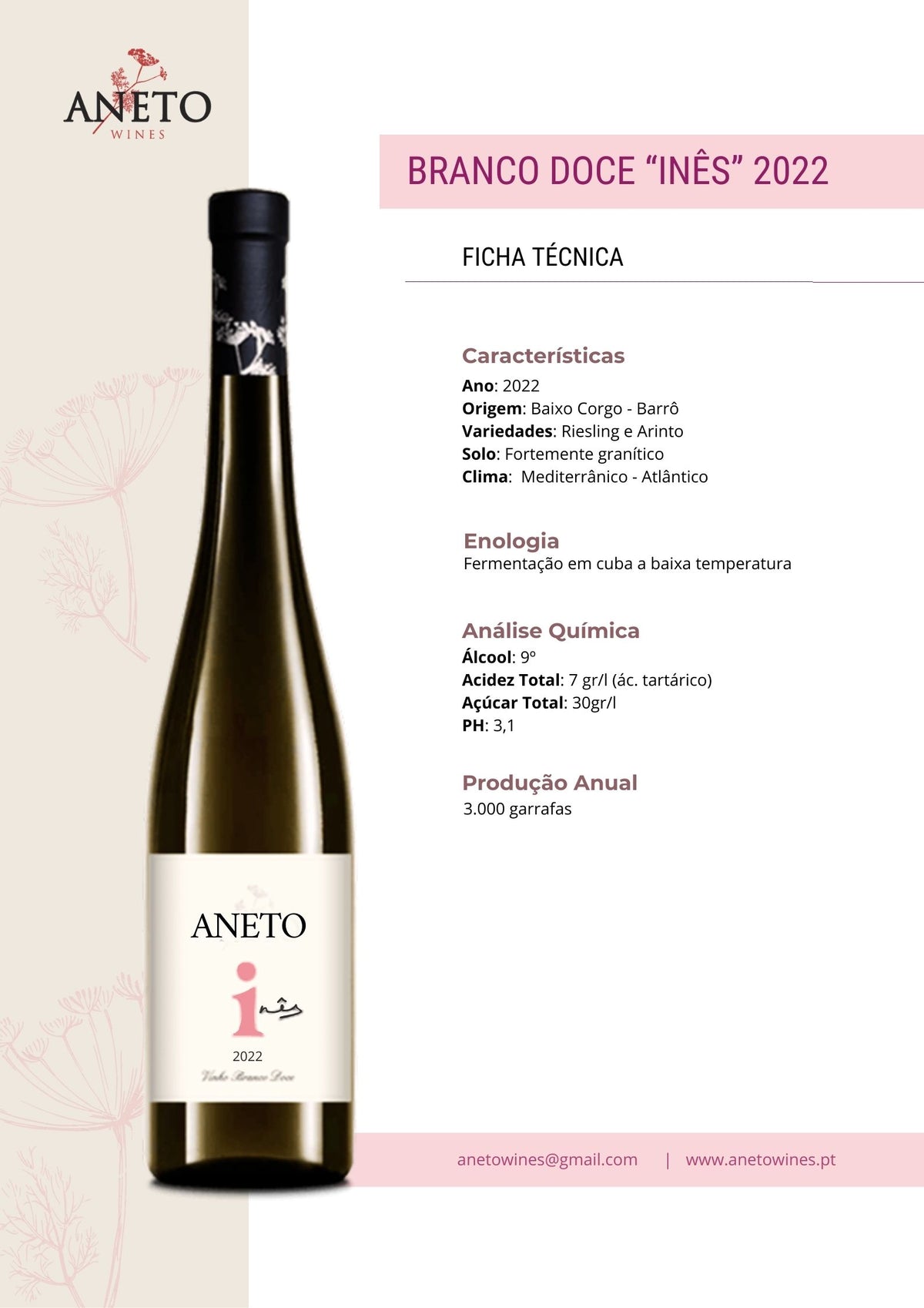 Ficha técnica Vinho Branco Aneto Doce 