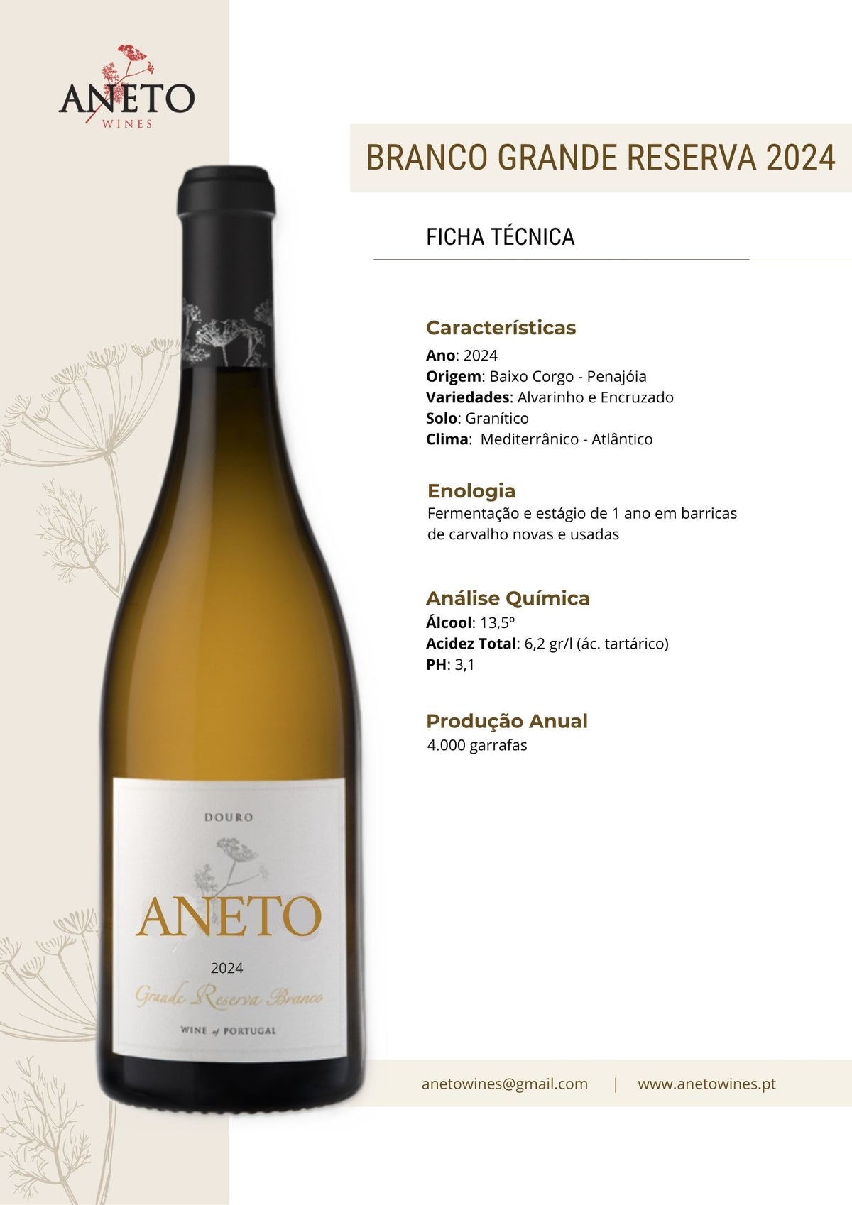 Ficha técnica Vinho Branco Aneto Grande Reserva