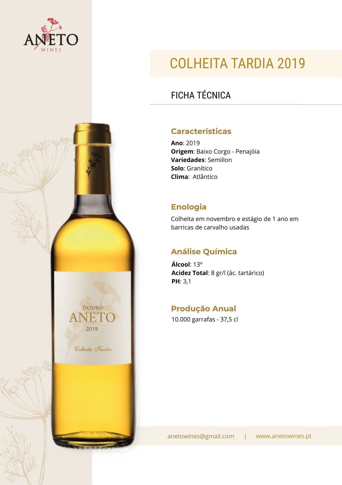 Ficha técnica Vinho Colheita Tardia Aneto