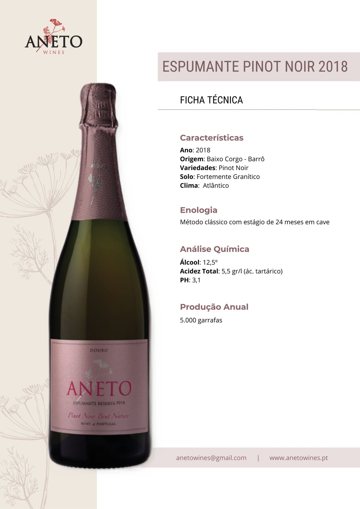 Ficha técnica Vinho Espumante Aneto Rosé - Pinot Noir