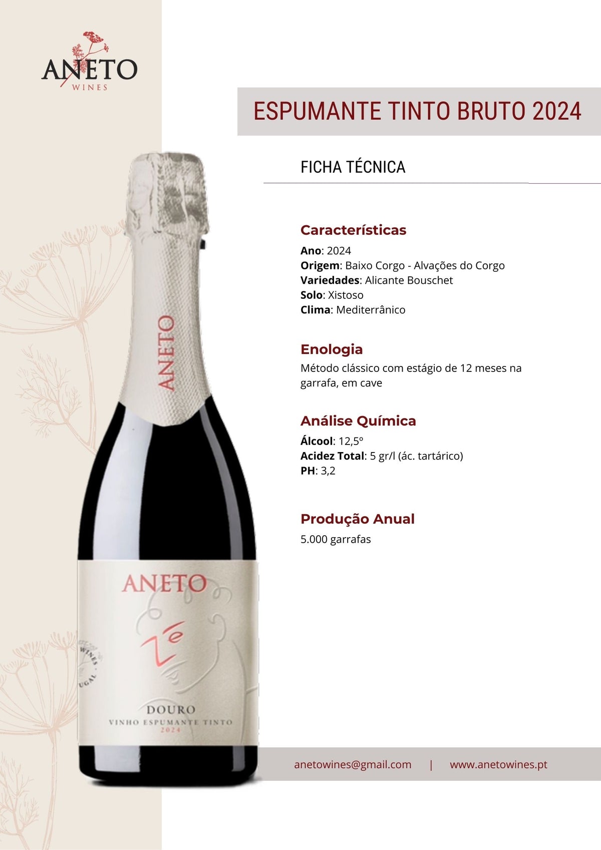 Ficha técnica Vinho Espumante Tinto Aneto 