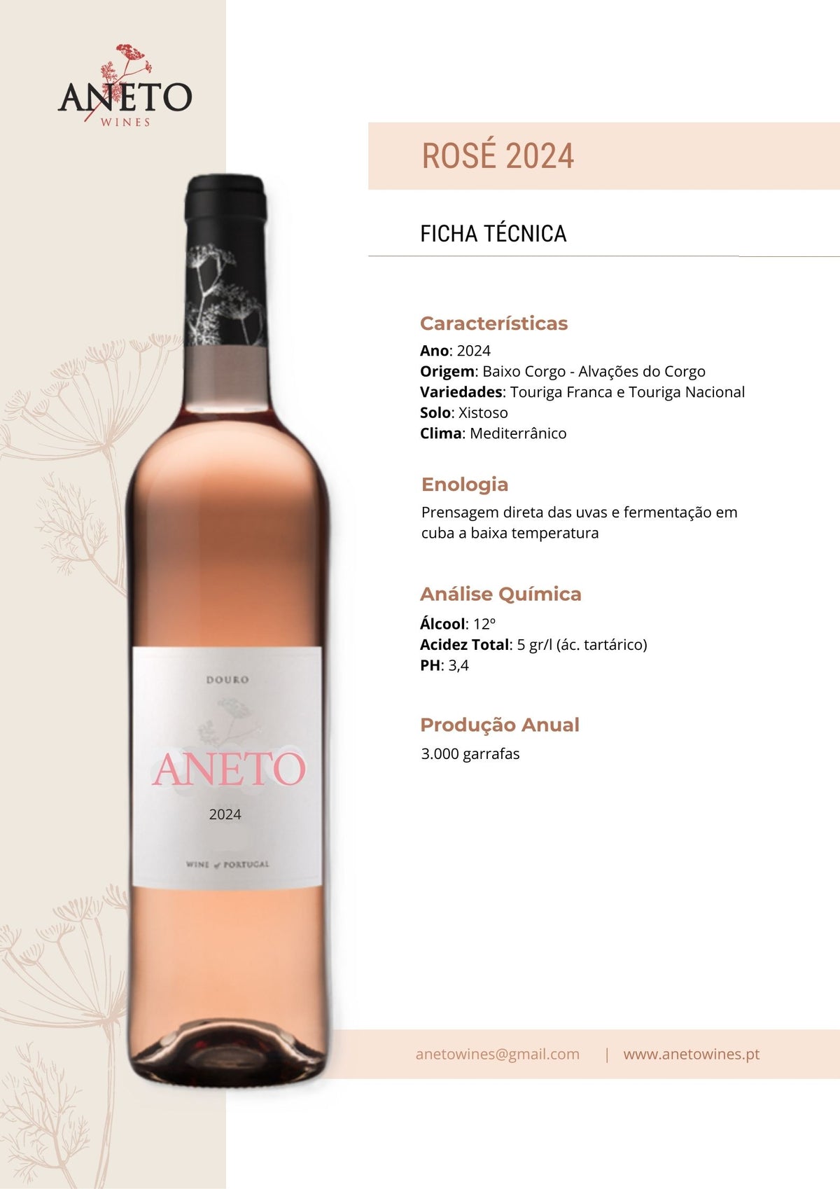 Ficha técnica Vinho Rosé Aneto