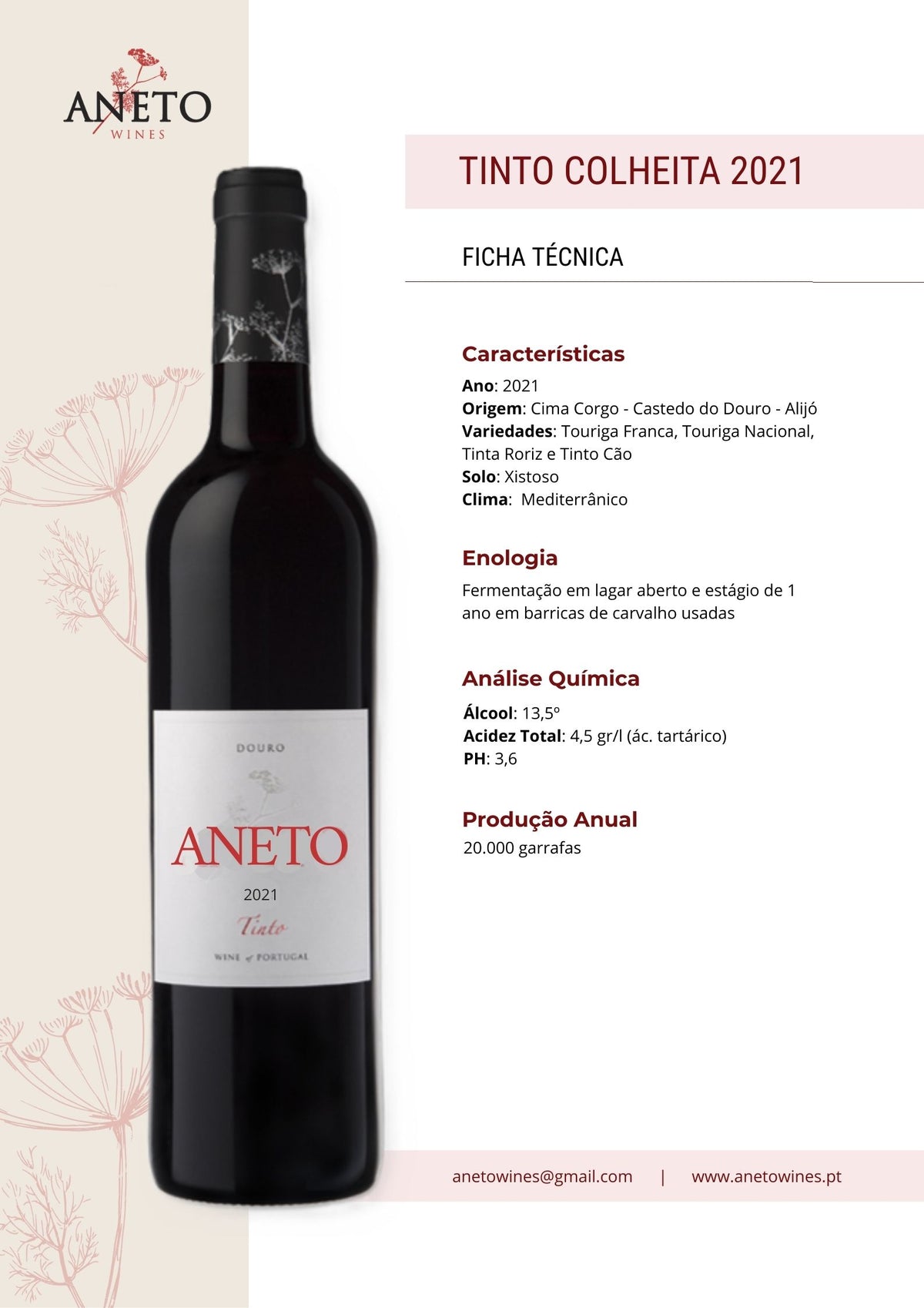 Ficha técnica Vinho Tinto Aneto Colheita