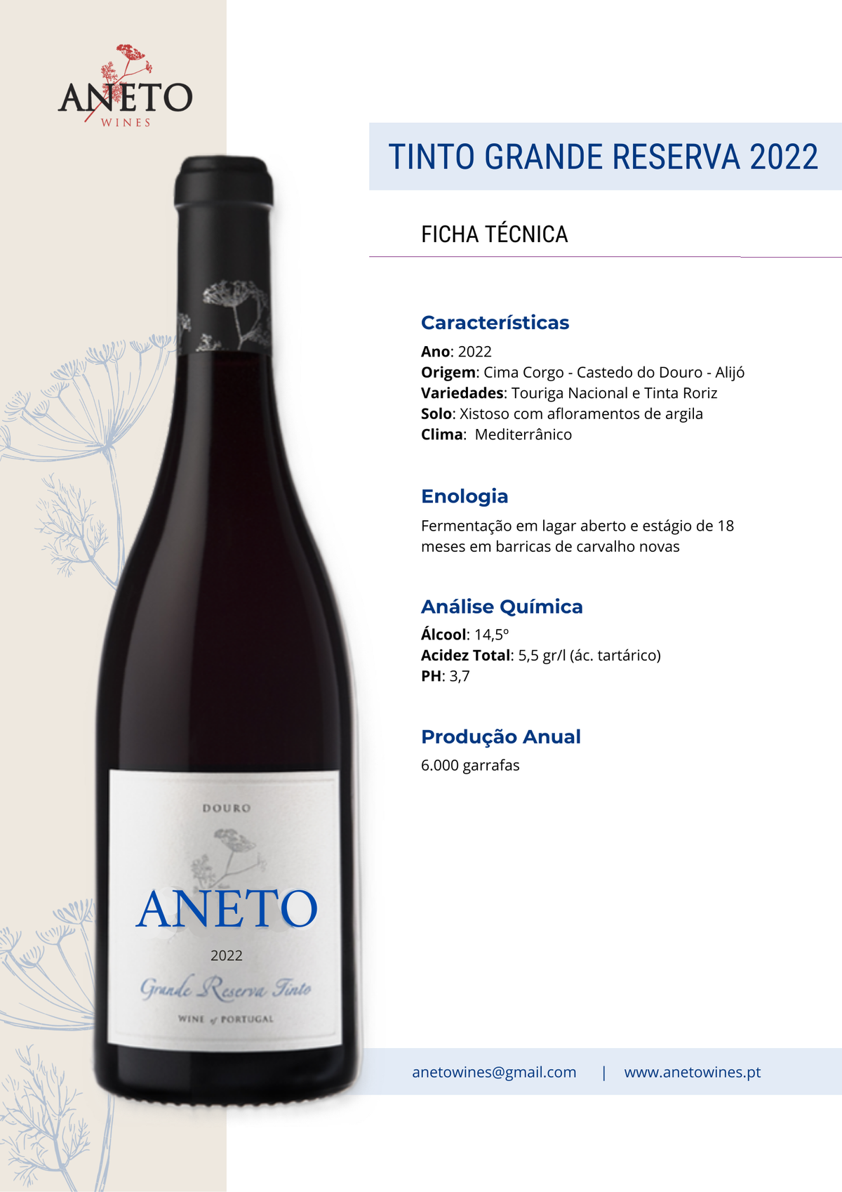 Ficha técnica Vinho Tinto Aneto Grande Reserva