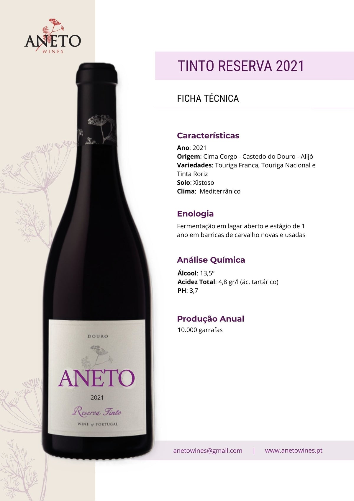 Ficha técnica Vinho Tinto Aneto Reserva